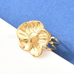 304ステンレススチールオープンカフリング  花  ゴールドカラー  内径：17mm&nbsp;X-PW-WG89244-02