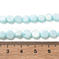 天然淡水貝のコインビーズ連売り  染め  フラットラウンド  シアン  6~6.5x2.5mm  穴：0.8mm  約66個/連  14.96インチ（38cm）&nbsp;SH-CBACA76-17B