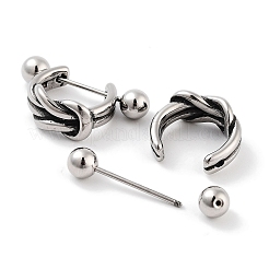ノット 316 サージカルステンレス シールド バーベル フープ イヤリング  女性用軟骨ピアス  アンティークシルバー  13x7mm&nbsp;EJEW-Z050-48AS