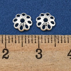 925スターリングシルバービーズキャップ  マルチ花弁  花  銀  6x1.8mm  穴：1.2mm  約111個/10g&nbsp;STER-C007-03B-S