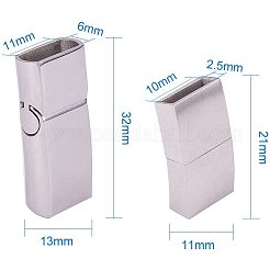 304ステンレススチールマットマグネットブレスレット留め具  接着端付き  長方形  ステンレス鋼色  21x11x5mm  穴：2.5x10mm  13x32x8mm  穴：6x11mm  梱包箱：6.8x5.2x1.1cm&nbsp;STAS-PH0018-11-WH