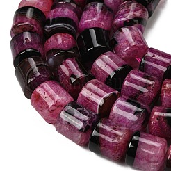 天然石瑪瑙ビーズ連売り  染め＆加熱  ドラム  濃いピンク  14~14.5x13.5~14.5mm  穴：1~1.2mm  約28個/連  15.55