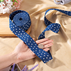 ポリエステルリボン  洋服アクセサリー  マリンブルー  花  1-5/8インチ（40mm）&nbsp;OCOR-TAC0023-38A
