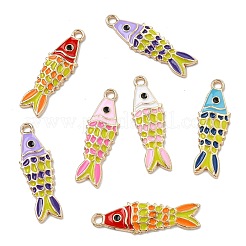 40本5色合金エナメルペンダント  魚のチャーム  ゴールドカラー  ミックスカラー  26x8mm  8個/カラー&nbsp;ENAM-CJ0007-46