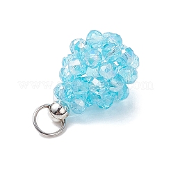電気メッキガラスチャーム  ティアドロップ  304ステンレススチール製丸カン付き  多面カット  シアン  18x12mm&nbsp;PALLOY-MZ00987