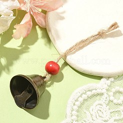 鉄の鐘の吊り飾り  家のドアの壁の装飾用の木製の丸いビーズとジュートコード  レッド  100mm&nbsp;HJEW-JM02417-01
