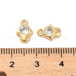 真鍮キュービックジルコニアチャーム  ハムサの手  18KGP本金メッキ  10x7x2.5mm  穴：1.4mm&nbsp;KK-D300-02G