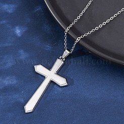 クロス 304 ステンレス ペンダント ネックレス  ステンレス鋼色  17.95インチ（45.6cm）&nbsp;NJEW-H059-09P