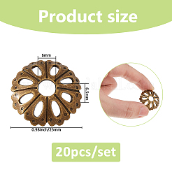 20個の真鍮ビーズキャップ  花  アンティークブロンズ  25x6.5mm  穴：6mm&nbsp;FIND-FH0012-06AB