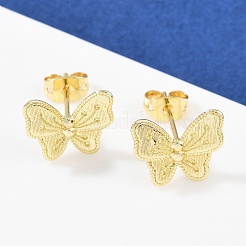 真鍮の蝶のスタッドピアス  ラックめっき  長持ちメッキ  カドミウムフリー＆鉛フリー  18KGP本金メッキ  11.5x13mm&nbsp;EJEW-C152-02G