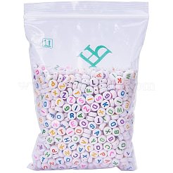 初期のアクリルビーズ  混合文字  フラットラウンド  ホワイト  7x4mm  穴：1.3mm  約1000個/袋&nbsp;SACR-PH0003-03