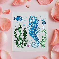 プラスチック再利用可能な描画絵画ステンシル テンプレート  スクラップブック、布地、タイル、床、家具、木材の塗装用  正方形  海馬模様  300x300mm&nbsp;DIY-WH0172-495