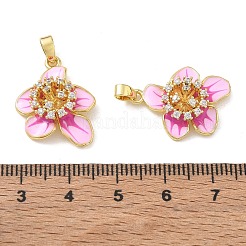 真鍮マイクロパヴェクリアキュービックジルコニアペンダント  エナメル  花のチャーム  18KGP本金メッキ  ショッキングピンク  22x17x6mm  穴：5x3mm&nbsp;CU-CBA280C-03G-01