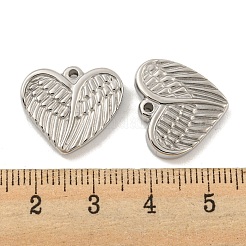 変色しない304ステンレススチールペンダント  翼のチャーム付きハート  ステンレス鋼色  16x18x3.5mm  穴：1.4mm&nbsp;STAS-P356-16P