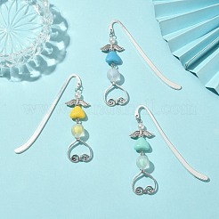 3 色の合金フックブックマーク  アクリルビーズで  ウィング＆ハートペンダントブックマーカー  ミックスカラー  145mm  3個/セット&nbsp;AJEW-JK00237