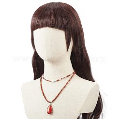 2 個 2 スタイル ナチュラル レッド ジャスパー ティアドロップ ペンダント ネックレス セット  女性のための合成ヘマタイトと真鍮のビーズの積み重ね可能なネックレス  15.35~20.39インチ（39~51.8cm）  1個/スタイル&nbsp;NJEW-JN04064