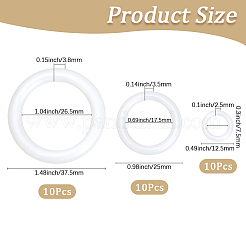 30個 3スタイル PEプラスチック金具  リング  ホワイト  12.5~37.5x2.5~3.8mm  穴：7.5~26.5mm  10個/スタイル&nbsp;FIND-CY0001-68