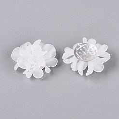 つや消し透明アクリルカボション  クラスタビーズ  花  プラチナメッキのアルミニウム製穴あきディスクセッティング  ホワイトスモーク  28~35x12~14mm&nbsp;AC-N177-01B-01