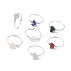 女性用真鍮指輪7個  天然アクセサリーと銀銅ジュエリーワイヤー付き  ミックスカラー  内径：18.8mm&nbsp;RJEW-JR00854
