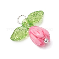 不透明樹脂の花のバラのビーズペンダント  透明アクリルチャームと真鍮ボールヘッドピン付き  カラフル  18x17x6mm  穴：2.8mm  5個/セット&nbsp;PALLOY-JF03592
