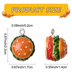 不透明樹脂ペンダント10個  模造食品  ハンバーガー  プラチナアイアンループ付き  カラフル  22x17x14mm  穴：2mm&nbsp;CRES-YW0002-54