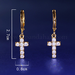 ファッショナブルなクロス真鍮フープピアス  クリアキュービックジルコニア  ゴールドカラー  27x8mm&nbsp;WA8660
