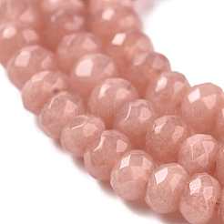 染め天然マレーシアジェイド翡翠ロンデルビーズ連売り  多面カット  ライトコーラル  4x2~3mm  穴：1mm  約110~115個/連  14インチ&nbsp;G-E316-2x4mm-42