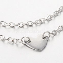 ハートステンレス鋼マルチ連アンクレット  アイアンチェーンと亜鉛合金カニカン付き  プラチナ  230mm&nbsp;AJEW-AN00088