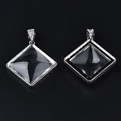 ガラスチャーム  真鍮パーツ  菱形チャーム  プラチナ  透明  47.5x43x9.5mm  穴：9mm&nbsp;GLAA-S199-002