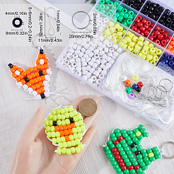 動物のキーホルダー作りキット  樹脂バレルとプラスチック大穴ビーズを含む  ポリエステルコード  アイアンスプリットキーリング＆キーチェーンクラスプのパーツ  ミックスカラー  698個/箱&nbsp;DIY-SC0022-68