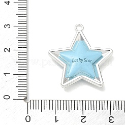 スプレープリント合金ペンダント  星と「ラッキースター」の文字が入ったお守り  プラチナ  空色  26x24x5mm  穴：1.6mm&nbsp;AL-CBA5B8E-14P-02