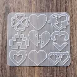 ハートのイヤリングペンダント DIY シリコン型  レジン型  UVレジン用  エポキシ樹脂工芸品作り  透明  111x144x4.5mm  内径：9~29.5x14~45mm  穴：2mm&nbsp;X1-DIY-Q033-06B