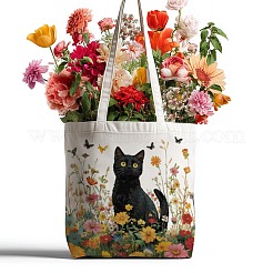 キャンバスレディーストートバッグ  ハンドル付き  ショッピング用ショルダーバッグ  長方形  猫の形  38x40cm&nbsp;ABAG-WH0057-002