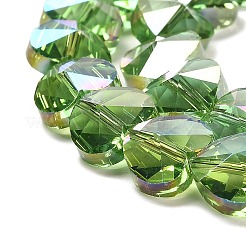 電気メッキガラスビーズセット  ハート  多面カット  芝生の緑  10x10x6mm  穴：1.2mm  約78~80個/連  28.82~28.94''（73.2~73.5センチメートル）&nbsp;EGLA-B004-01A-AB02