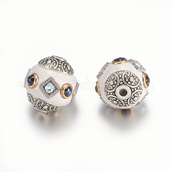 ポリマークレイビーズ  ラインストーンとアンティークシルバートーンの混合金属のパーツ  オーバル  ホワイト  14~16x13~14mm  穴：1.8mm&nbsp;CLAY-F003-G03