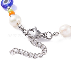 ナチュラルパール＆ナザールボンジュウ保護ビーズブレスレット女性用  カラフル  7-1/2インチ（19cm）&nbsp;BJEW-TA00057