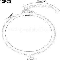 12個 304ステンレススチールベネチアンチェーン/ベニスチェーンブレスレット作り  カニカンとハートエクステンションチェーン付き  ステンレス鋼色  7-1/8インチ（18cm）&nbsp;MAK-UN0001-18