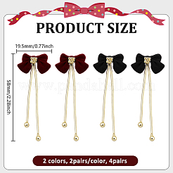 4ペア2色合金スタッドピアス  蝶結び  ベルベットと  ミックスカラー  58x19.5mm  2pairs / color&nbsp;EJEW-GO0002-19