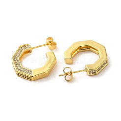 女性用真鍮マイクロパヴェクリアキュービックジルコニアスタッドピアス  文字C  16KGP本金メッキ  18.5x3.5mm&nbsp;EJEW-A040-09G