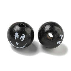 プリントウッドヨーロピアンビーズ  ハロウィンテーマビーズ  ラウンド  ブラック  19~20mm  穴：4mm&nbsp;WOOD-G022-08B-16