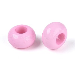 不透明なアクリルの欧州大きな穴ビーズ  ロンデル  パールピンク  14x8mm  穴：5.5mm  約555個/500g&nbsp;SACR-N019-03G