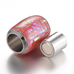 304ステンレススチールエナメルマグネット留め具、接着端付き  シェルと  バレル  クリムゾン  16x13~14mm  穴：6mm&nbsp;STAS-E136-60A