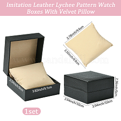 合成皮革ライチ柄腕時計ボックス  ベルベットの枕付き  正方形  ビスク  10x10x6cm&nbsp;CON-WH20013-02A