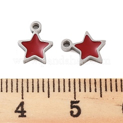 304ステンレススチールエナメルチャーム  星のチャーム  ファイヤーブリック  ステンレス鋼色  8x6.5x1mm  穴：1.2mm&nbsp;STAS-Z078-24P