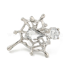 女性用亜鉛合金ラインストーンカフリング  クモの巣  プラチナ  内径：15.8mm&nbsp;RJEW-Z048-07P-01