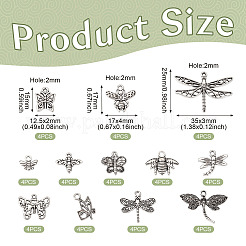 48個12スタイルチベットスタイルアロイペンダント  トンボとハチと蝶  アンティークシルバー  10~25x10~35x1.5~3mm  穴：1.2~2.5mm  4個/スタイル&nbsp;FIND-TA0002-91