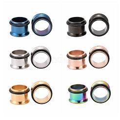12個 6色 316サージカルステンレススチール スクリューイヤーゲージ フレッシュトンネルプラグ  ミックスカラー  1/2インチ（12mm）  2個/カラー&nbsp;STAS-YW0001-16B