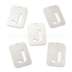 変色しない304ステンレススチールペンダント  アルファベットの長方形  中空  文字.j  32x22x1mm  穴：1.5mm&nbsp;STAS-K216-49J-P