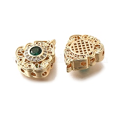 真鍮のガラスビーズ  カドミウムフリー＆ニッケルフリー＆鉛フリー  18KGP本金メッキ  花  グリーン  15x13x6mm  穴：1.5mm&nbsp;KK-M318-40G-02