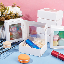 紙菓子箱  ベーカリーボックス  PVCクリアウィンドウ付き  パーティーのために  結婚式  ベビーシャワー  長方形  ホワイト  7.9x10x3.5cm&nbsp;CON-WH0097-52C-02